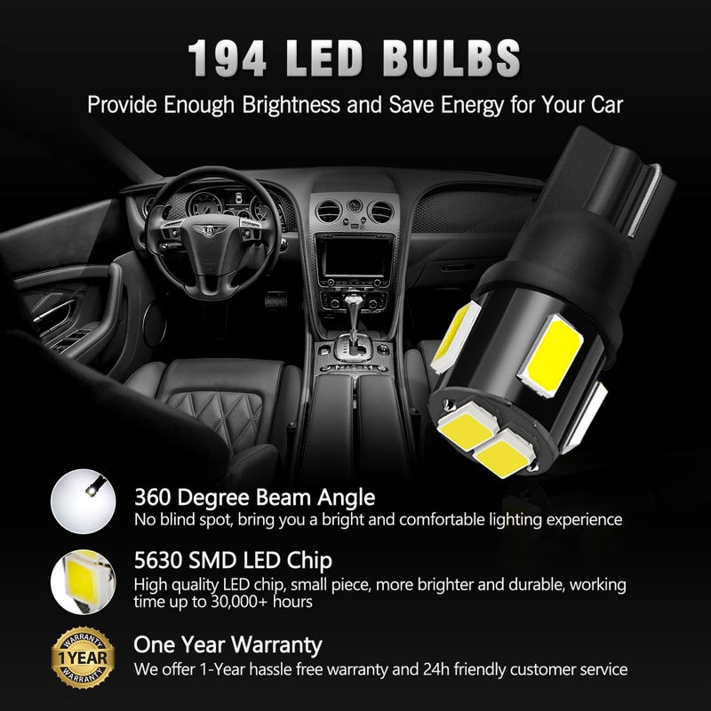 BRISHINE مصابيح LED BRISHINE 194 6000K بيضاء زينون ساطعة للغاية 5630 شريحة T10 168 2825 175 W5W بدائل لمصابيح السيارة الداخلية سقف خريطة باب ضوء المجاملة لوحة الترخيص (عبوة من 10)  - Image 3